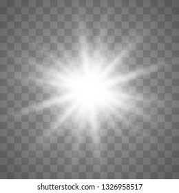 White glowing light burst explosion with transparent. Bright Star. Transparent shining sun, bright flash. Vector illustration  EPS10.