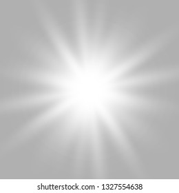 White glowing light burst explosion with transparent. Bright Star. Transparent shining sun, bright flash. Vector illustration  EPS10.