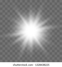 White glowing light burst explosion with transparent. Bright Star. Transparent shining sun, bright flash. Vector illustration  EPS10.