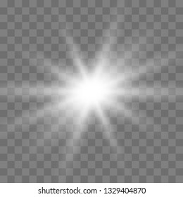 White glowing light burst explosion with transparent. Bright Star. Transparent shining sun, bright flash. Vector illustration  EPS10.