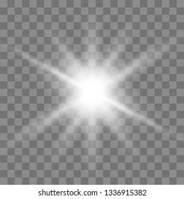 White glowing light burst explosion with transparent.Bright star. Transparent shine gradient glitter, bright flare. Vector illustration EPS10