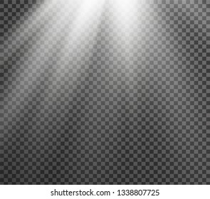White glowing light burst explosion on transparent background. Vector illustration light effect decoration with ray. Bright star. Translucent shine sun, bright flare. Center vibrant flash