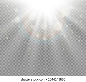 White glowing light burst explosion on transparent background. Vector illustration light effect decoration with ray. Bright star. Translucent shine sun, bright flare. Center vibrant flash