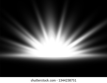 White glowing light burst explosion on transparent background. Vector illustration light effect decoration with ray. Bright star. Translucent shine sun, bright flare. Center vibrant flash