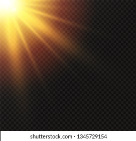 White glowing light burst explosion on transparent background. Vector illustration light effect decoration with ray. Bright star. Translucent shine sun, bright flare. Center vibrant flash