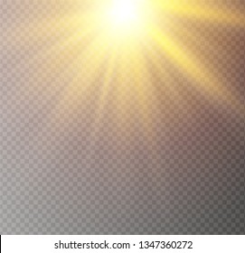 White glowing light burst explosion on transparent background. Vector illustration light effect decoration with ray. Bright star. Translucent shine sun, bright flare. Center vibrant flash