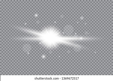 White glowing light burst explosion with transparent. Vector illustration for cool effect decoration with ray sparkles. Bright star. Transparent shine gradient glitter, bright flare. Glare texture.