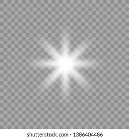White glowing light burst explosion with transparent. Vector illustration for cool effect decoration with ray sparkles. Bright star. Transparent shine gradient glitter, bright flare. Glare texture.