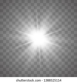 White glowing light burst explosion with transparent. Vector illustration for cool effect decoration. Bright star. Transparent shine gradient glitter, bright flare.