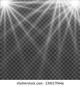 White glowing light burst explosion with transparent. Vector illustration for cool effect decoration with ray sparkles. Bright star. Transparent shine gradient glitter, bright flare. Glare texture