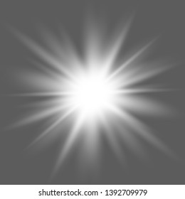 White glowing light burst explosion with transparent. Vector illustration for cool effect decoration. Bright star. Transparent shine gradient glitter, bright flare.