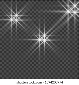 White glowing light burst explosion with transparent. Vector illustration for cool effect decoration with ray sparkles. Bright star. Transparent shine gradient glitter, bright flare. Glare texture