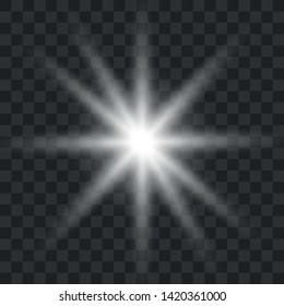 White glowing light burst explosion with transparent.   Bright star. Transparent shine gradient glitter, bright flare. 