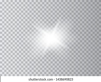 White glowing light burst explosion transparent. Vector illustration for cool effect decoration with ray sparkles. Bright star. Transparent shine gradient glitter, bright flare. Glare texture.