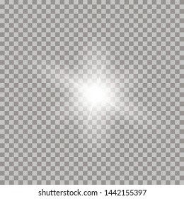 White glowing light burst explosion transparent. Vector illustration for cool effect decoration with ray sparkles. Bright star. Transparent shine gradient glitter, bright flare. Glare texture.
