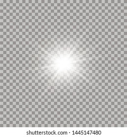 White glowing light burst explosion transparent. Vector illustration for cool effect decoration with ray sparkles. Bright star. Transparent shine gradient glitter, bright flare. Glare texture.