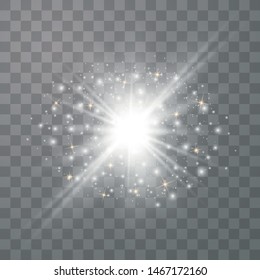 
White glowing light burst explosion with transparent. Vector illustration effect decoration with ray sparkles. Star burst with sparkles.Sun.