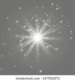 White glowing light burst explosion. Bright star with sparkle. Transparent shine gradient glitter, bright flare. Glare texture.