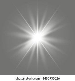 White glowing light burst explosion. Bright star. Transparent shine gradient glitter, bright flare. Glare texture.