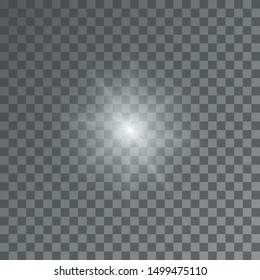 White glowing light burst explosion with transparent. Vector illustration for cool effect decoration with ray sparkles. Bright star. Transparent shine gradient glitter, bright flare. Glare texture.