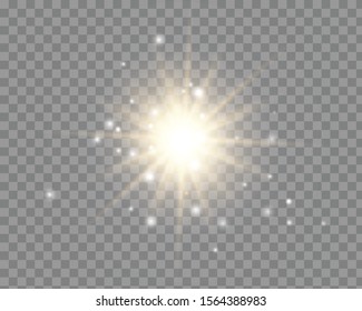 White glowing light burst explosion transparent. Vector illustration for cool effect decoration with ray sparkles. Bright star. Transparent shine gradient glitter, bright flare. Glare texture.