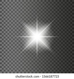 White glowing light burst explosion transparent. Vector illustration for cool effect decoration with ray sparkles. Bright star. Transparent shine gradient glitter, bright flare. Glare texture.