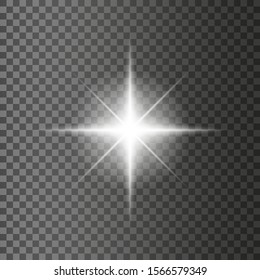 White glowing light burst explosion transparent. Vector illustration for cool effect decoration with ray sparkles. Bright star. Transparent shine gradient glitter, bright flare. Glare texture.