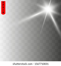 White glowing light burst explosion with transparent. Cool effect decoration with ray sparkles. Transparent shine gradient glitter, bright flare. Glare texture.