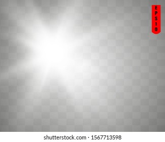 White glowing light burst explosion with transparent. Cool effect decoration with ray sparkles. Transparent shine gradient glitter, bright flare. Glare texture.