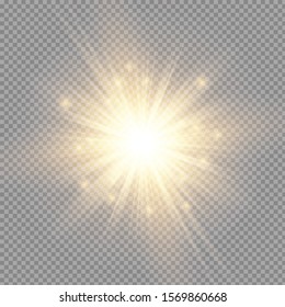 White glowing light burst explosion transparent. Vector illustration for cool effect decoration with ray sparkles. Bright star. Transparent shine gradient glitter, bright flare. Glare texture.