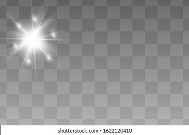 White glowing light burst explosion transparent. Vector illustration for cool effect decoration with ray sparkles. Bright star. Transparent shine gradient glitter, bright flare. Glare texture.
