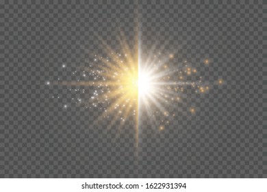 White glowing light burst explosion transparent. Vector illustration for cool effect decoration with ray sparkles. Bright star. Transparent shine gradient glitter, bright flare. Glare texture.