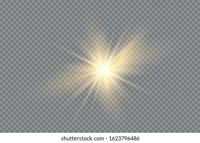 White glowing light burst explosion transparent. Vector illustration for cool effect decoration with ray sparkles. Bright star. Transparent shine gradient glitter, bright flare. Glare texture.