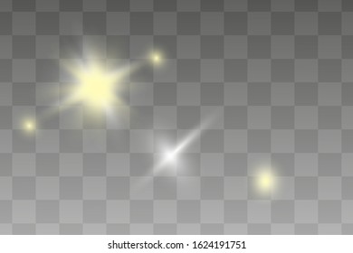 White glowing light burst explosion transparent. Vector illustration for cool effect decoration with ray sparkles. Bright star. Transparent shine gradient glitter, bright flare. Glare texture.