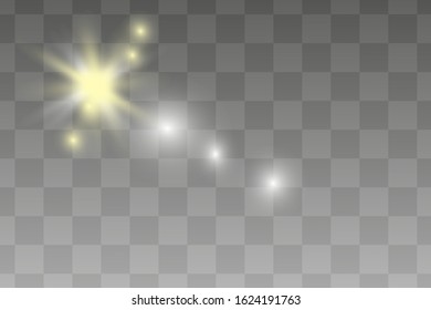 White glowing light burst explosion transparent. Vector illustration for cool effect decoration with ray sparkles. Bright star. Transparent shine gradient glitter, bright flare. Glare texture.