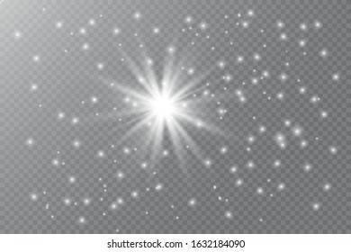 White glowing light burst explosion with transparent. Vector illustration for cool effect decoration with ray sparkles. Bright star. Transparent shine gradient glitter, bright flare. Glare texture.