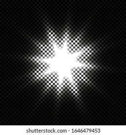 White glowing light burst explosion with transparent. Vector illustration for cool effect decoration with ray sparkles. Bright star. Transparent shine gradient glitter, bright flare. Glare texture.