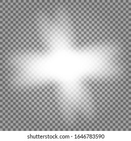 White glowing light burst explosion with transparent. Vector illustration for cool effect decoration with ray sparkles. Bright star. Transparent shine gradient glitter, bright flare. Glare texture.