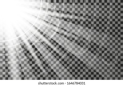 White glowing light burst explosion with transparent. Vector illustration for cool effect decoration with ray sparkles. Bright star. Transparent shine gradient glitter, bright flare. Glare texture.