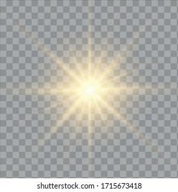 White glowing light burst explosion transparent. Vector illustration for cool effect decoration with ray sparkles. Bright star. Transparent shine gradient glitter, bright flare. Glare texture.