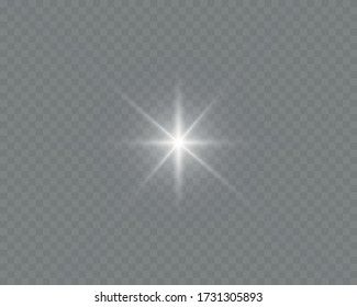 Weiß leuchtendes Licht explodiert Explosion mit transparenter. Vector Illustration für coole Effektdekoration mit Strahlkerzen. Heller Stern. Glanzlichter glänzender Glanz, heller Schimmer. Glatte Textur.
