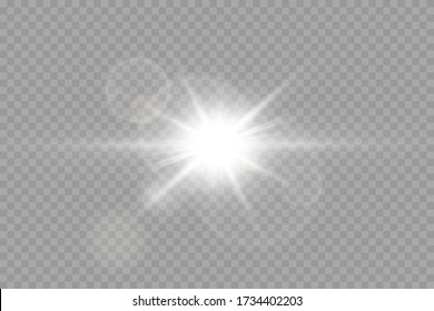 White glowing light burst explosion with transparent. Cool effect decoration with ray sparkles. Transparent shine gradient glitter.