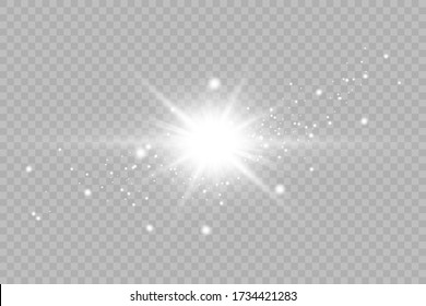 White glowing light burst explosion with transparent. Cool effect decoration with ray sparkles. Transparent shine gradient glitter.