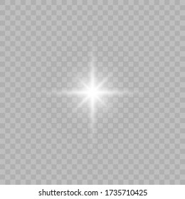 White glowing light burst explosion transparent. Vector illustration for cool effect decoration with ray sparkles. Bright star. Transparent shine gradient glitter, bright flare. Glare texture. EPS 10