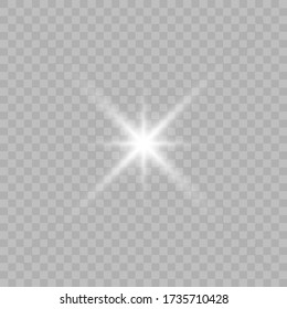 White glowing light burst explosion transparent. Vector illustration for cool effect decoration with ray sparkles. Bright star. Transparent shine gradient glitter, bright flare. Glare texture. EPS 10