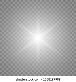 White glowing light burst explosion transparent. Vector illustration for cool effect decoration with ray sparkles. Bright star. Transparent shine gradient glitter, bright flare. Glare texture. EPS 10