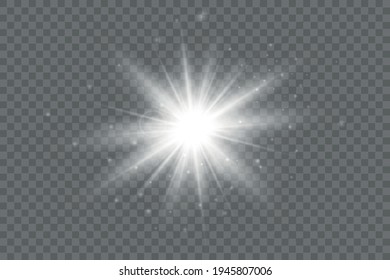 White glowing light burst explosion transparent. Vector illustration for cool effect decoration with ray sparkles. Bright star. Transparent shine gradient glitter, bright flare. Glare texture. EPS 10