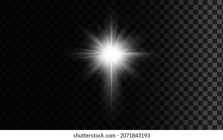 La luz blanca resplandeciente estalló con una explosión transparente. Ilustración vectorial para la decoración de efecto fresco con destellos de rayas. Estrella brillante. Deslumbrador transparente de gradiente de brillo, brillo brillante. Textura de vidrio.