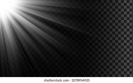 White glowing light burst explosion with transparent. Vector illustration for cool effect decoration with ray sparkles. Bright star. Transparent shine gradient glitter, bright flare. Glare texture.