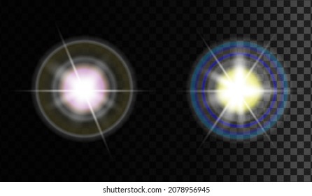 White glowing light burst explosion with transparent. Vector illustration for cool effect decoration with ray sparkles. Bright star. Transparent shine gradient glitter, bright flare. Glare texture.